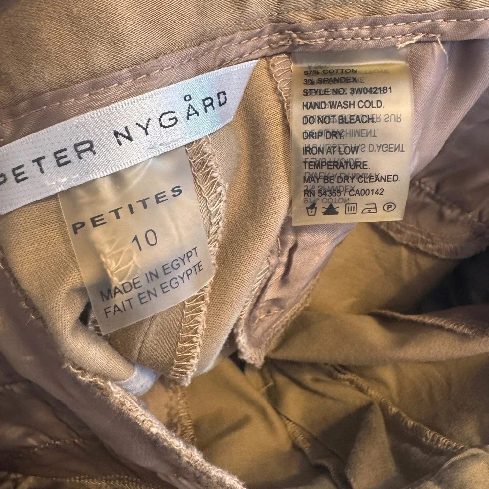Peter Nygard Ankle Pants Button Waist 10P Tan‎ Womens Career Trousers Slim Leg